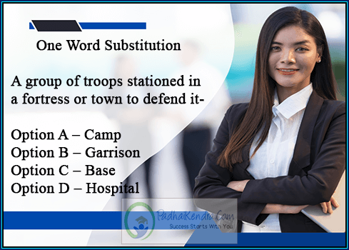 A group of troops stationed in a fortress or town to defend it